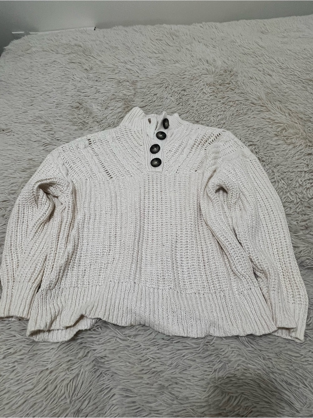aerie Cream Chunky Button-Turtleneck Sweater
